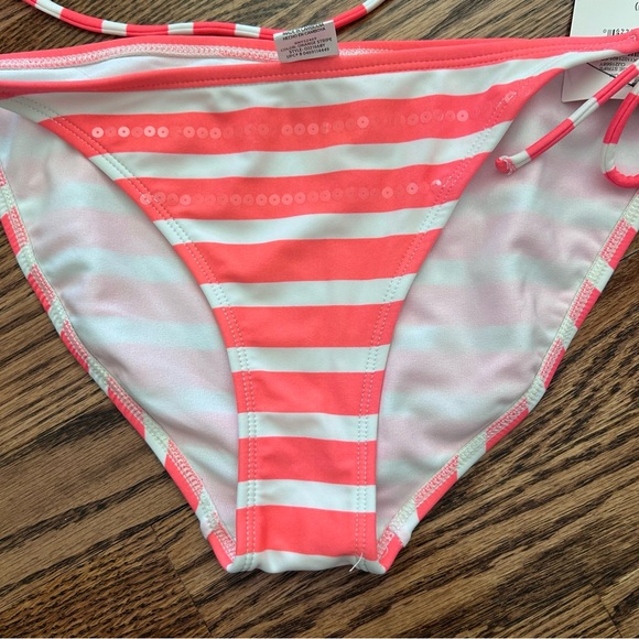 OP NWT striped coral and white stripes with sequin-like print - Picture 2 of 12